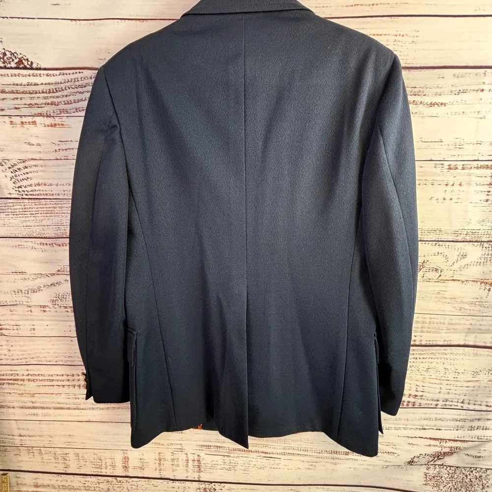 Vintage‎ Wide Lapel Preppy Navy Blue Blazer 38/40R Gold Buttons Hopsack Summer